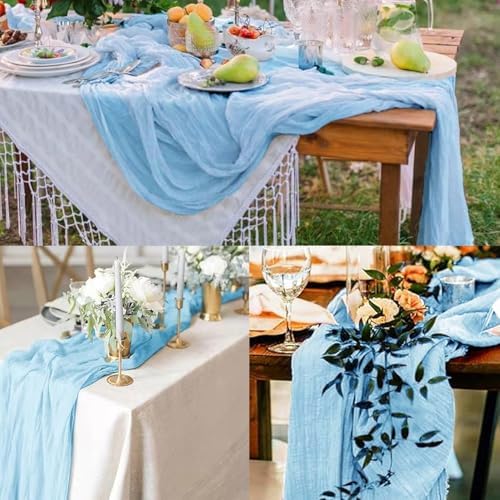6 Pack Baby Blue Cheesecloth Table Runner 20 x 120 Inch Long Rustic Gauze Cheese Cloth Table Runner for Wedding 10FT Bridal Baby Shower Table Decorations Boho Fabric Sheer Birthday Party Table Decor - Image 6