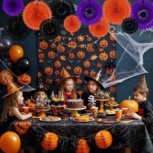 BEISHIDA Honeycomb Round Paper Fans Black Orange Purple Hanging Party Decor - Image 4