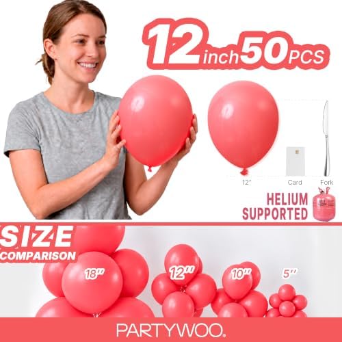 PartyWoo Coral Balloons 50pcs Pastel Red Coral Pink Color 12 Inch - Image 6