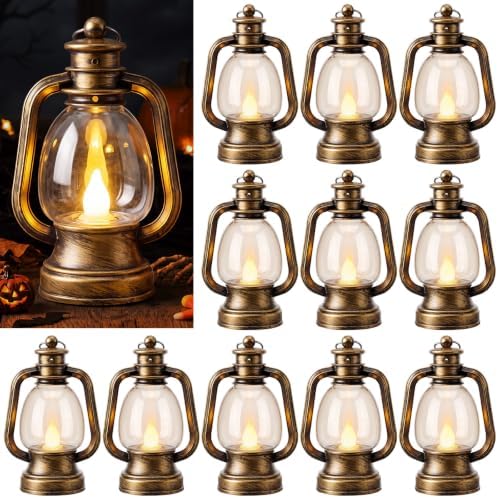 Ferraycle 12 Pcs Mini Lanterns 6 Inch Bronze Gold Lamp Table Centerpieces by Ferraycle
