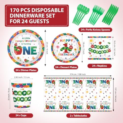 170Pcs Caterpillar 1st Birthday Party Decorations, Serves 24 - Image 2