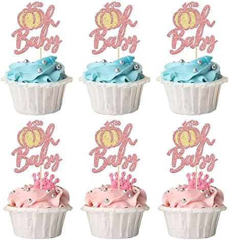 24Pcs Oh Baby Cupcake Toppers Rose Gold Glitter Pumpkin Birthday Baby Shower Party Decorations Cake Picks Fall Babyshower Cupcake Decorations by Ephlyn
