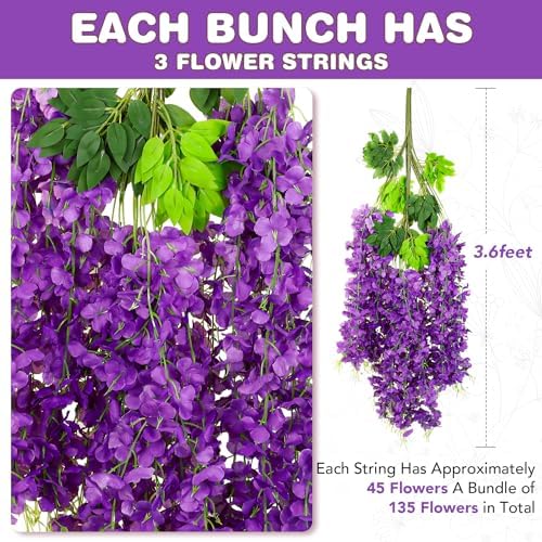 Alotiki Purple Wisteria Hanging Flowers, 48 Pack Fake Hanging Flowers - Image 2