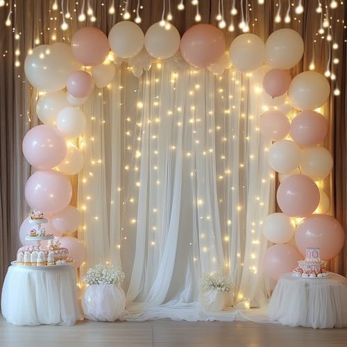 Tulle Backdrop Curtain with Lights 30x10FT Ivory Sheer Curtains - Image 5