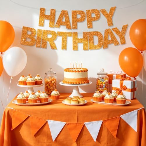 BEISHIDA Pre-Strung Glitter Orange Happy Birthday Banner Party Sign Decor - Image 6