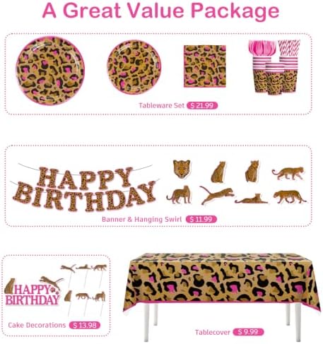 cocomigo 193pcs Cheetah Birthday Decorations Tableware Set, 25 Guests - Image 3