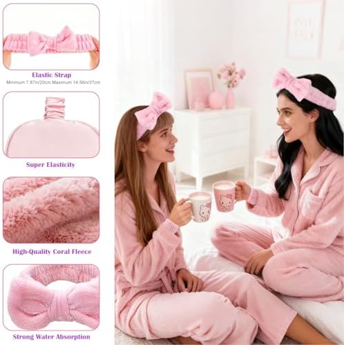 9 Pcs Sleepover Party Supplies for Girls Include Spa Headband Sleep Eye Mask Pink Scrunchie with Coquette Bow Mirror Hair Comb Gift Bags for DIY Spa Sleepover Slumber Wedding Birthday Party Favors - Image 4