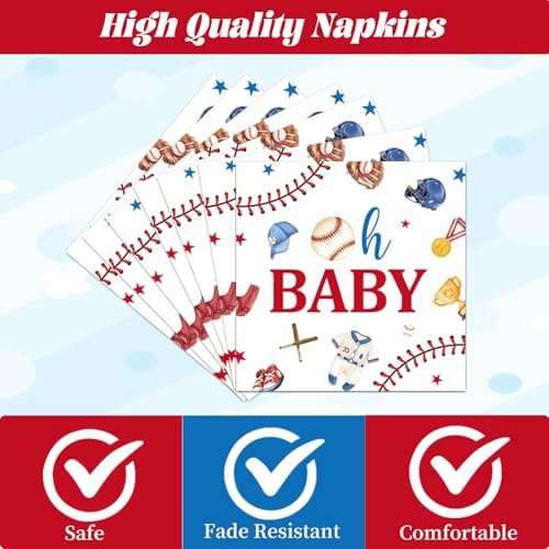 Baseball Baby Shower Decorations - 96 Pcs A Little Slugger is on The Way Baby Shower Plates Napkins Forks Tableware Set, Its A Boy Baseball Dinnerware Set for Boy Serves 24 - Image 3