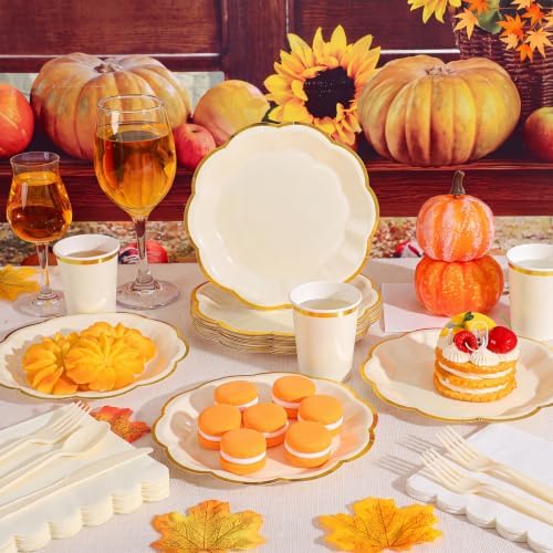 175 Pcs Ivory and Gold Paper Plates and Napkins Tableware set for 25 Guest - Image 4