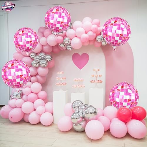 6pcs 22 Inch Pink Disco Ball Balloons, Shiny Pink Big Disco Foil Balloons - Image 6