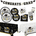 Graduation Decorations 2026 Black and Gold Grad Party Supplies with Disposable Plates, Napkins, Tablecloth, Cups and Congrats Grad Banner for 24 Guests - Graduation Party Decorations by Gatherfun