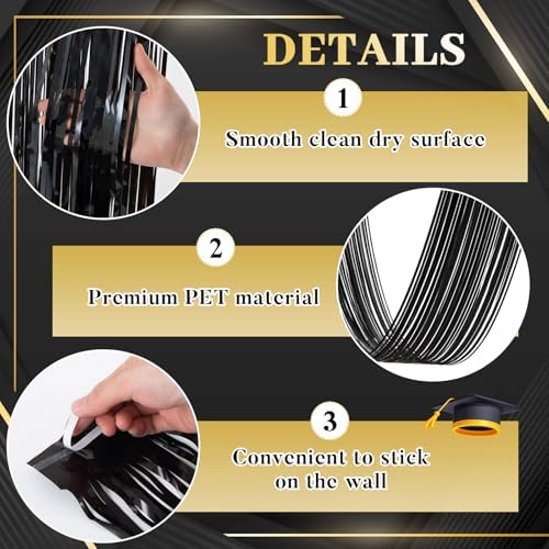 Breling 4 Pcs Black Ceiling Fringe Curtains, Metallic Foil Drapes, 15 ft - Image 3