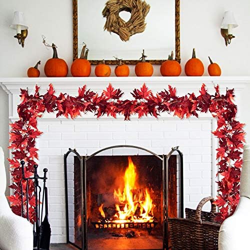 DearHouse 2 Pack Fall Garland Maple Leaf, 5.9Ft/Piece Hanging Vine Garland Artificial Autumn Foliage Garland Thanksgiving Decor for Home Wedding Fireplace Party Christmas (Dark Red) - Image 4