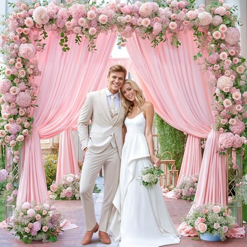8x10FT Baby Pink Backdrop Curtains for Wedding Parties, Wrinkle Free Polyester Photography Backdrop Drapes for Wedding Baby Shower Birthday Parties Stage Background Stand Decorations 4x10ft,2 Panels - Image 4