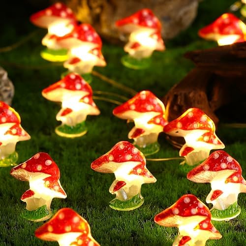 Mushroom Decor Cottage Core Decor 10FT 30LEDs Mushroom String Lights Battery Operated for Kids Gifts Bedroom Dorm Party Wedding Outdoor Patio Whimsical Decoration - Image 4
