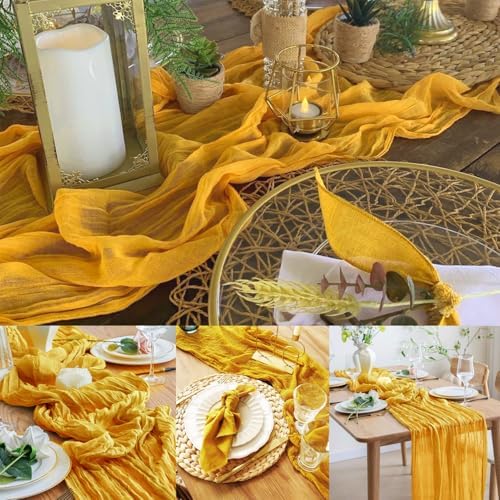 20 Pack Mustard 10FT Cheesecloth Table Runner Rustic Gauze Fabric Cheese Cloth Table Runner for Wedding Bridal Baby Shower Table Decor Boho Sheer Birthday Party Table Decorations 20 x 120 Inch Long - Image 6