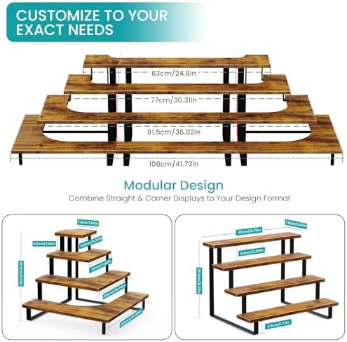 ELITEROO 4 Tier Riser Stand, Wooden Display Stands, Farmers Market Rack - Image 3