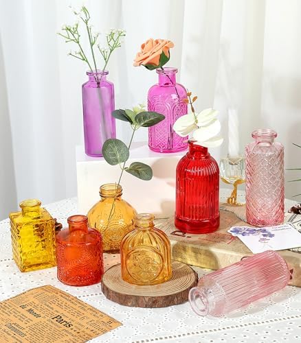 Set of 30 Colorful Glass Bud Vases Small Textured Flower Vases - Image 7