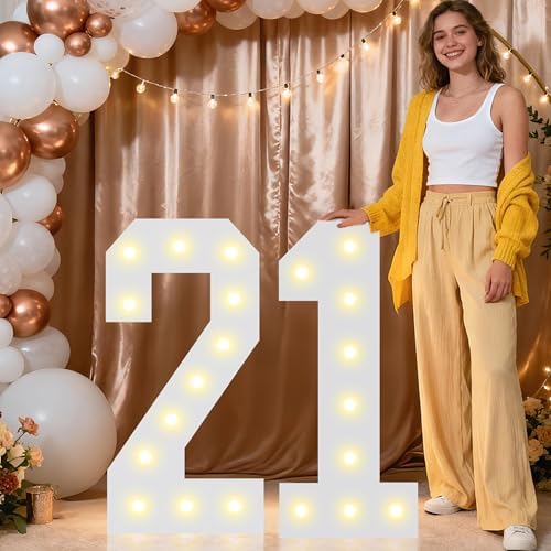 Pooqla 2.4FT Light Up Numbers for 21st Birthday Decorations, Marquee Numbers 2.4 Feet Tall Party Decor for Her Him, Mosaic Big Sign for 21st Birthday Party Backdrop Decor, Warm White Large Number 21 by Pooqla