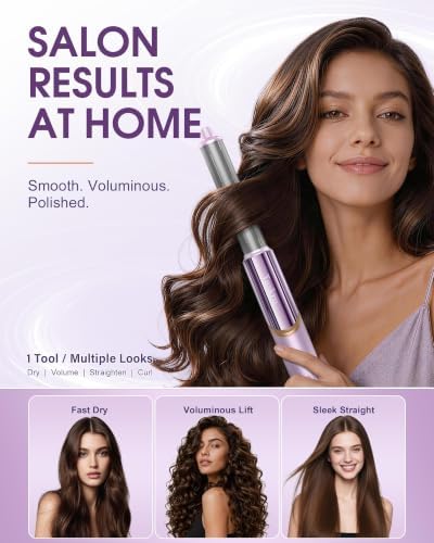 6-in-1 Hot Air Brush & Hair Dryer, 110,000 RPM High-Speed Ionic Blow Dryer Ionic Auto Curlers, Detachable Tools, 90° Rotating Handle for Fast Drying, Curling, Straightening & Volumizing All Hair Types - Image 6