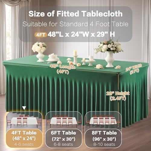 Shillance 2 Packs Green Spandex Table Clothes for 4 Foot Rectangle Table, Spandex Table Covers 4FT Stretch Table Skirts Wrinkle Free Fitted Tablecloth for Easter, Wedding, Banquet & Parties - Image 3
