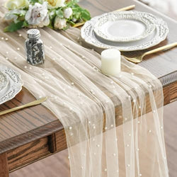 Artoid Mode Pearl Beige Gauze Table Runner 10FT Home Decor by ArtoidMode