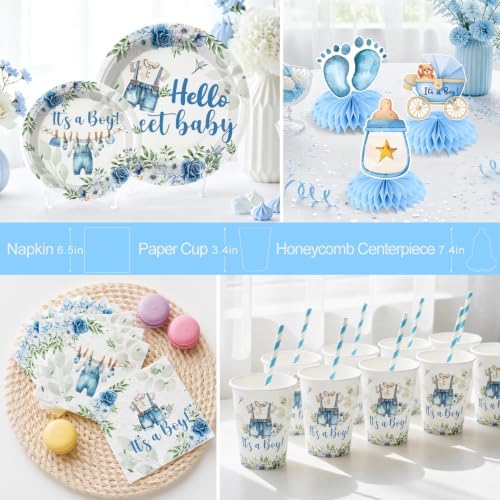 Cocomigo 371Pcs Blue Baby Boy Shower Decorations Tableware Set, Serves 50 - Image 5