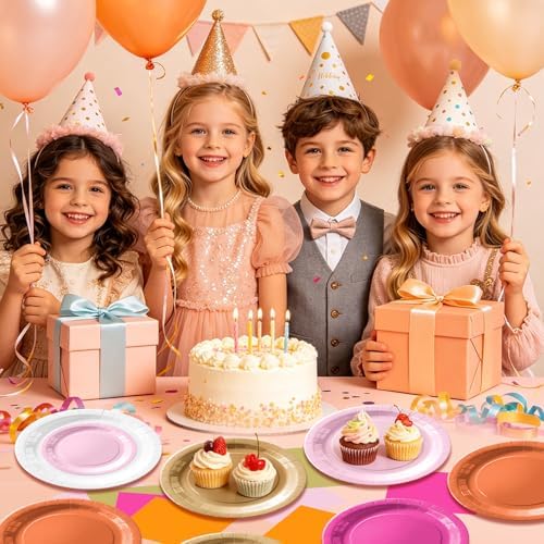 60Pcs Pink and Orange Plates and Napkins Party Decorations,Serves 20 - Image 3