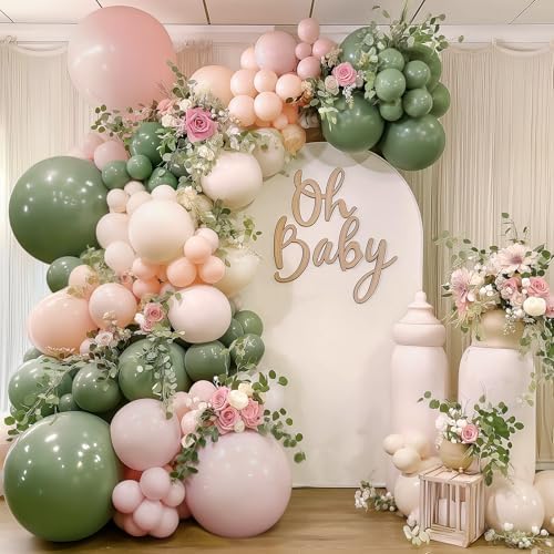 Blocesa Pink Green White Sand Balloons Arch Kit, Latex, Party Decor by Bloces