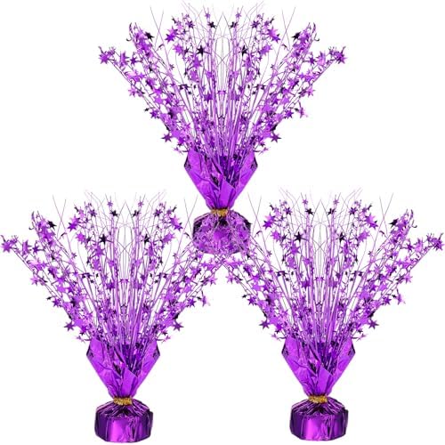 Crowye 3 Pieces Metallic Foil Spray Centerpiece Birthday Table Decoration Star Burst Centerpieces Graduation Table Decor for Birthday 2026 Party Holiday(Purple) by Crowye