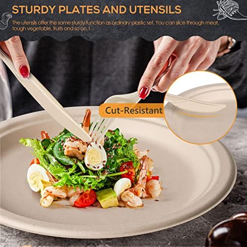 Gezond 250Pcs Disposable Paper Plates Compostable Plates and Utensils - Image 3