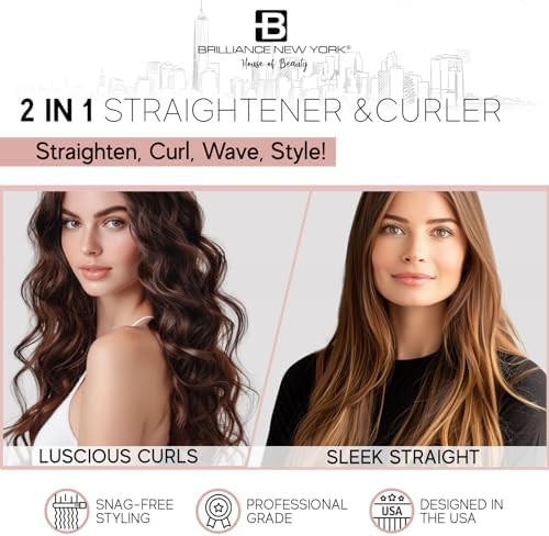 Brilliance New York - 1 Inch Diamond Titanium Flat Iron - 2 in 1 Hair Straightener and Curler - Anti-Static, Frizz-Free Ionic Plates - Auto Shut-Off Dual Voltage Flat Iron w/LCD Display - Image 4