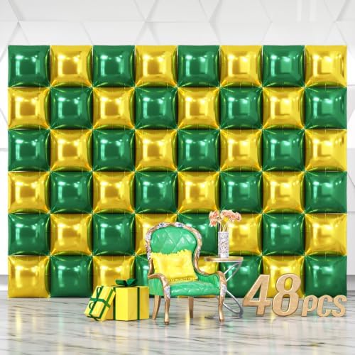 NISOCY 48PCS Christmas Balloon Green Gold Square Foil Balloon Wall Backdrop by NISOCY