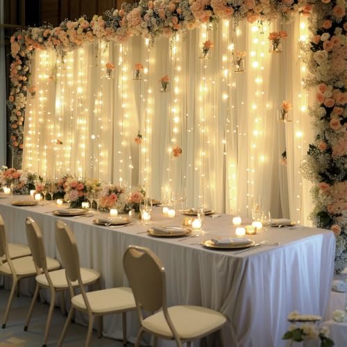 10×12ft Champagne Tulle Backdrop Curtain with Lights String for Parites Sheer Fabric Backdrop Curtains for Wedding Baby Shower Birthday Party Backdrop Drapes Bridal Shower Photo Shoot Background - Image 3