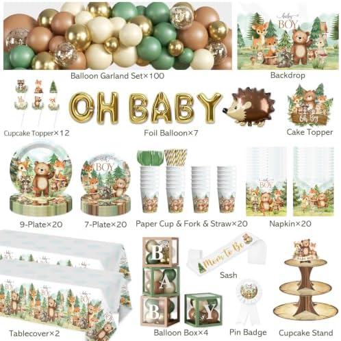 267PCS Fexivo Woodland Baby Shower Decorations Set, Serves 25 Guests - Image 2
