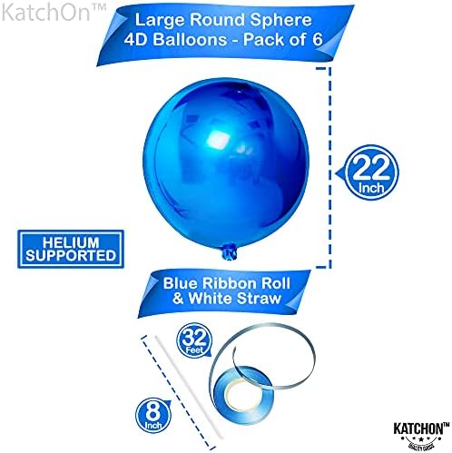KatchOn Blue Mylar Balloons - 22 Inch, Pack of 6, Blue Birthday Decorations - Image 3