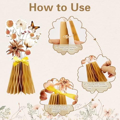SUNBEAUTY Boho Flower Table Decoration 9Pcs Brown Floral Honeycomb Centerpieces Natural Party Decorations Paper Flower Table Decor for Home Rustic Wedding Baby Shower Neutral Birthday Party Supplies - Image 4