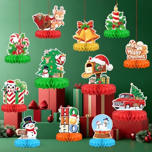 Christmas Party Decorations: Festive Christmas Honeycomb Centerpieces, Santa & Snowman Table Toppers - for Classroom, Winter Birthdays & Holiday Party Supplies - Image 4