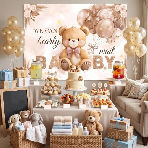 Bear Baby Shower Backdrop 7x5FT We Can Bearly Wait Party Baby Shower Banner - Image 3