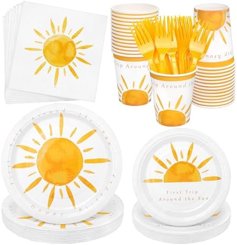 Kochorie 144 Pieces Boho Sun Birthday Party Decorations Tableware Sets Including Disposable Bohemia Sunshine Plates Napkins Cups Forks Serves 24 for Sun Baby Shower Party Supplies by Kochorie