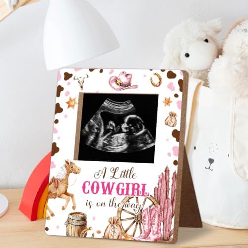 Cowboy Baby Shower Decor Frame, A Little COWGIRL IS ON THE WAY Baby Shower Party Supplies for Expecting Parents-to-Be Keepsake Gifts, Pregnancy Sonogram Frame Keepsake, Gender Reveal Presents - Image 3