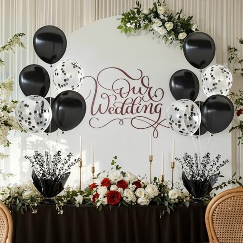 6 Set Black Table Balloons Foil Spray Centerpiece with Black and Confetti Balloons Stand Kit for Birthday Party Baby Shower Wedding Bridal Shower Prom Retirement Graduation Table Decorations - Image 3