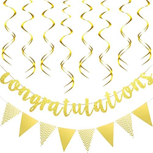Outus Congratulations Banner with Triangle Flag 12 Swirls,Gold by Outus