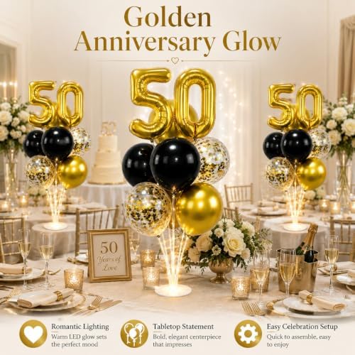 6 Set 50th Birthday Party Balloon Table Centerpieces with LED Light up - Image 5