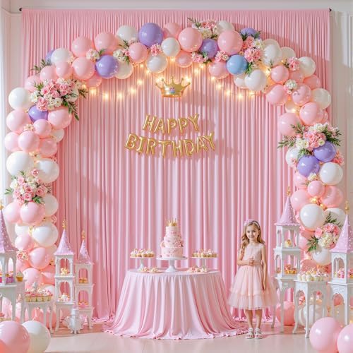 10x12ft Pink Backdrop Curtain Panels for Parties - Wrinkle Free Polyester Photo Curtain Backdrop Wedding Back Drop Fabric Drapes for Party Decorations Background for Photography - Image 2