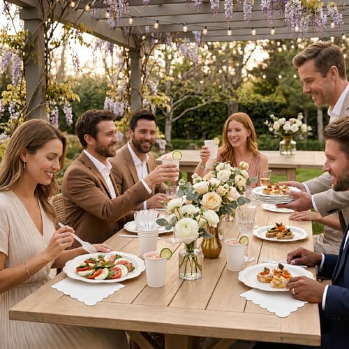Disposable Party Supplies Set for 25/50 Guests, Heavy Duty Paper Plates & Napkins Set with Cups & Cutlery, 7" & 9" Decagonal Plates Tableware for Wedding, Birthday, Baby Shower (White, 175 Pcs) - Image 2