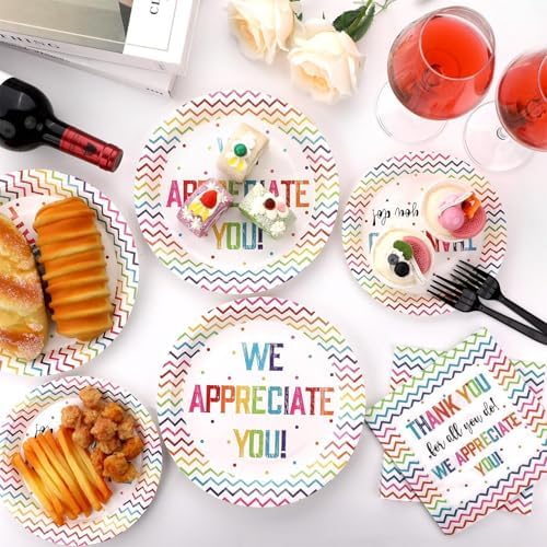 200pcs Thank You Plates Napkins We Appreciate You Party Tableware Set Teacher Appreciation Dinnerware Be Thankful to Teacher Mother Doctor Paper Plates for Congrat Graduate Decor Supplies Serve 50 - Image 5