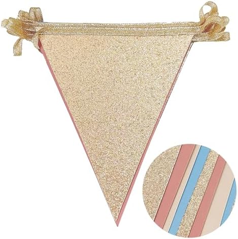 Dusty Rose Pink and Blue Beige Champagne Gold Party Decorations Pennant Banner Flag Hanging Paper Triangle Bunting for Retro Birthday Bridal Shower Wedding Engagement Party Decorations Supplies - Image 3