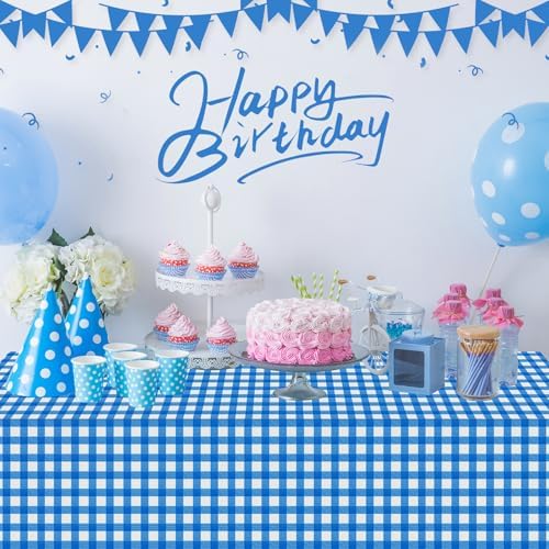 12 Pack Blue and White Plastic Checkered Tablecloth, Premium Decorative Disposable Blue Gingham Plaid Table Cloths for Parties, Rectangle Party Table Cover for Picnic Farm Birthday Wedding, 54x108Inch - Image 6