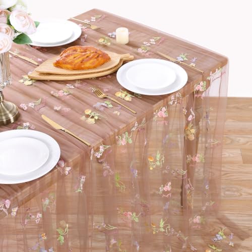 Gauze Table Runner Cloth Flower 10ft Embroidery Tulle Spring Wildflower by LuoluoHouse